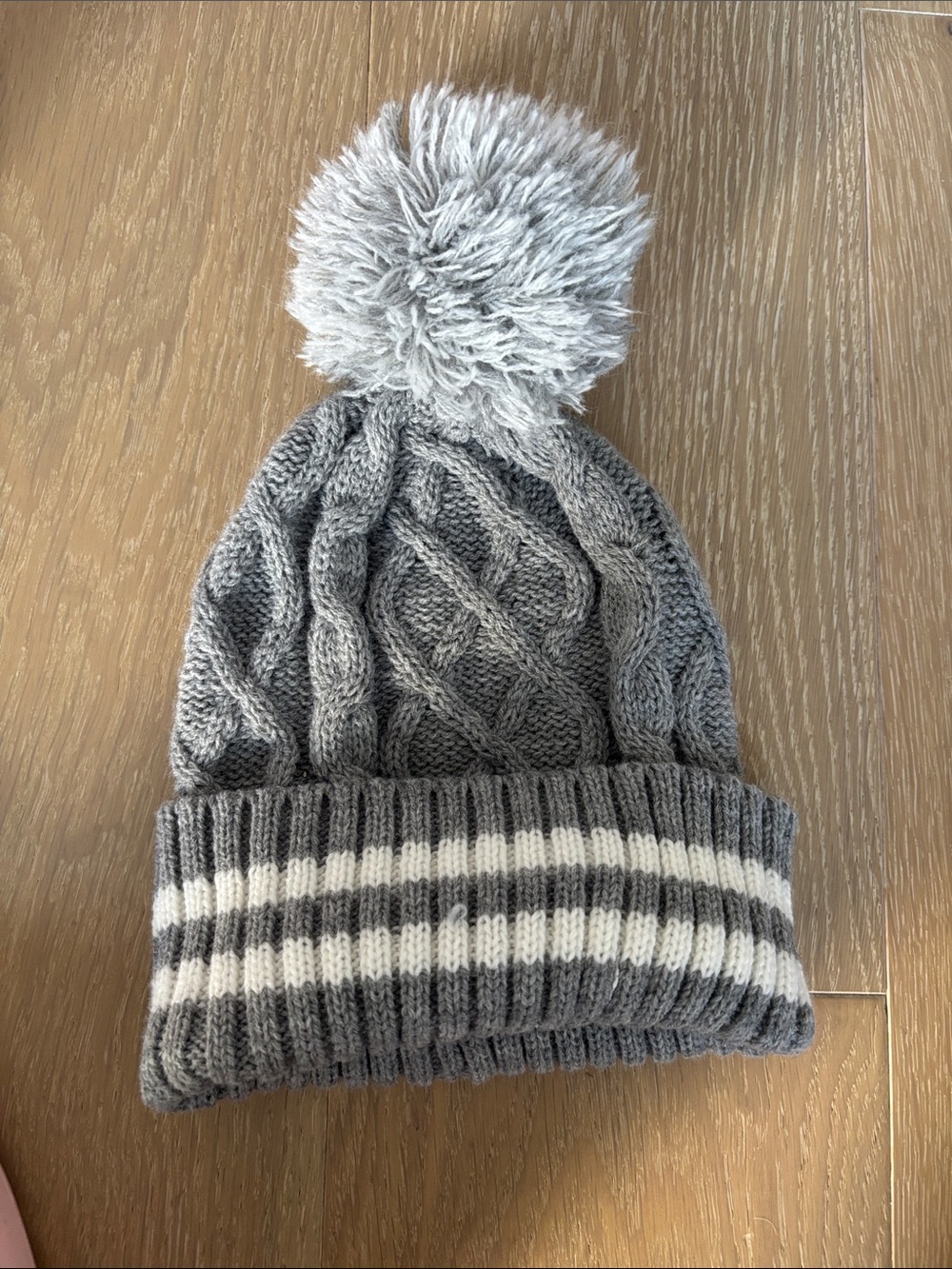 Gray knot pom beanie